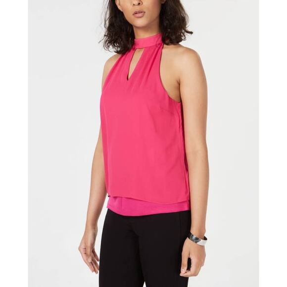Bar III Fuscia Chocker Neck Keyhole Vented Blouse - S - Picture 1 of 5